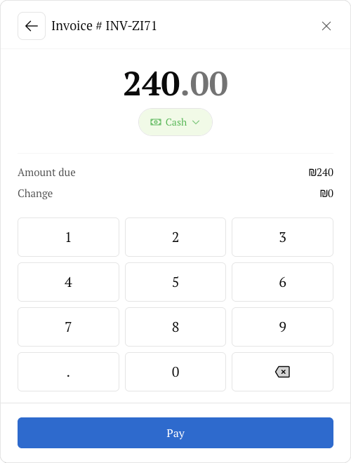 Cash payment keypad